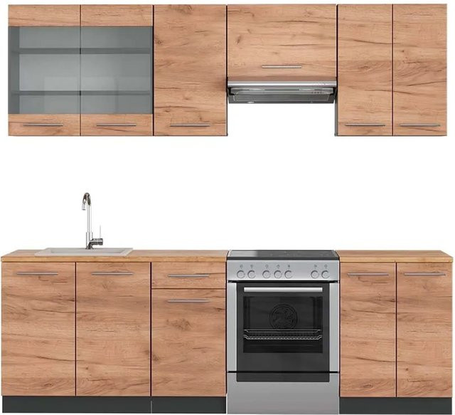 Vicco Fame-Line Küchenzeile Goldkraft Eiche und Anthrazit, Breite: 240 cm - Bild 1