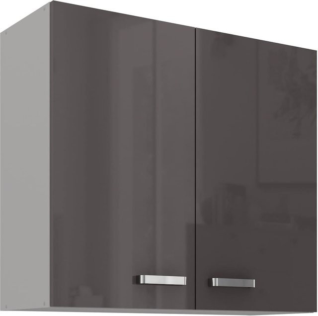 Küchen Hängeschrank Grey Bianca in Grau Hochglanz mit Einlegböden, Höhe: 80 cm - Bild 1