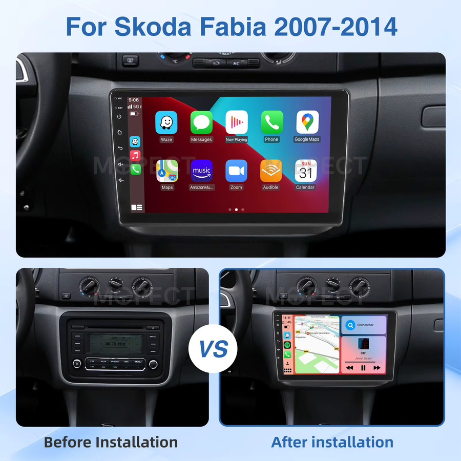 MOPECT 10 Zoll Android 15.0 Autoradio für Skoda Fabia II 2007-2014 mit 4GB RAM und 64GB Speicher, Carplay, Bluetooth, GPS, Navi und DVR AHD in Schwarz - Bild 2