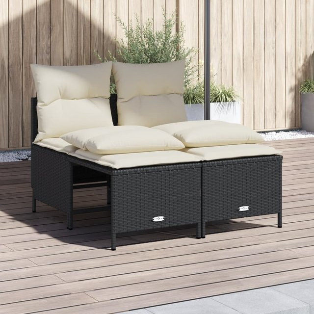 vidaXL 4-teilige Garten-Sitzgruppe aus Polyrattan mit Kissen in Schwarz - Bild 2