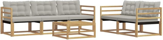 vidaXL Outdoor-Sofagarnitur aus Akazienholz mit Textilene-Polstern und Couchtisch, 6-teiliges Set, Weiß und Grau, B/T/H: 79 x 79 x 37 cm - Bild 1