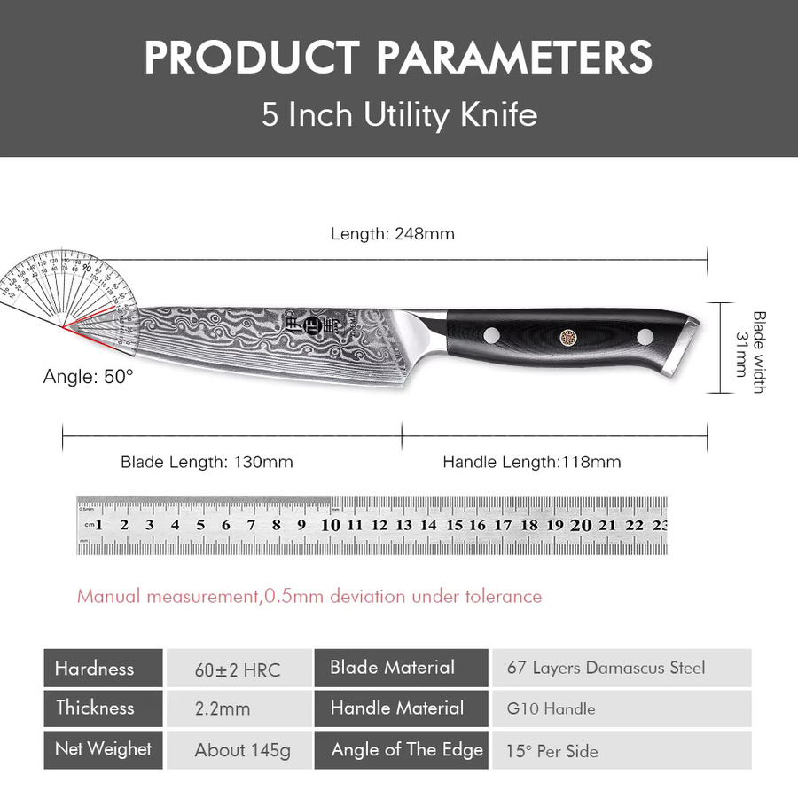 YIZEMA Damaststahl Küchenmesser Utility Knife mit Holzgriff für Fleisch, Gemüse und Obst - Bild 6