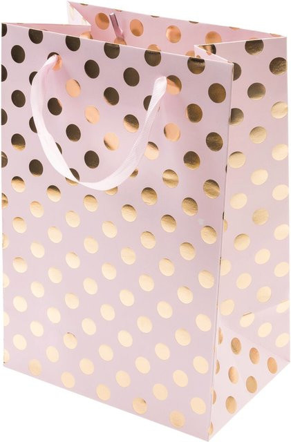 Rico Design Geschenktüte aus Kraftpapier in Pink mit goldenen Punkten, B/T/H: 18 x 12 x 26 cm - Bild 1