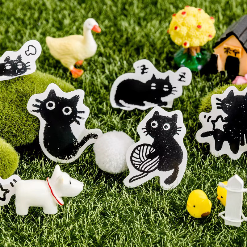 45 Stück schwarze Katzen-Aufkleber im Kawaii-Design für Scrapbooking, Laptop und Planer - Bild 2