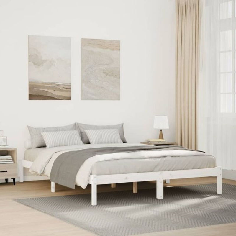 Massivholzbett vidaxl aus Kieferholz in Weiß, Extra Lang, B/T/H: 140 x 220 cm - Bild 1