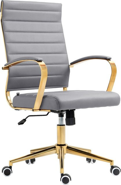 CLP Ergonomischer Bürostuhl Havanna aus Kunstleder mit gepolsterten Armlehnen und Metall-Gestell in Gold-Optik, 360 Grad drehbar und höhenverstellbar - Bild 1