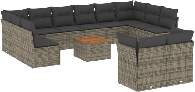 vidaXL 13-tlg Garten-Sofagarnitur aus Poly Rattan und Akazienholz in Grau - Bild 1