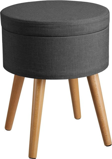tectake Sitzhocker Yara mit Stauraum, rund, gepolstert, Dunkelgrau, Leinenoptik, B/T/H: 42,5 x 42,5 x 45,5 cm - Bild 2