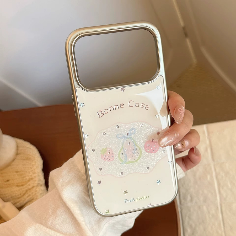 Apple iPhone Handyhülle mit Koreanische Stars Cartoon Frucht Design und Silberkanten-Plattierung, stoßfeste Hartschale für iPhone 17 16 15 14 13 12 Pro Max - Bild 2
