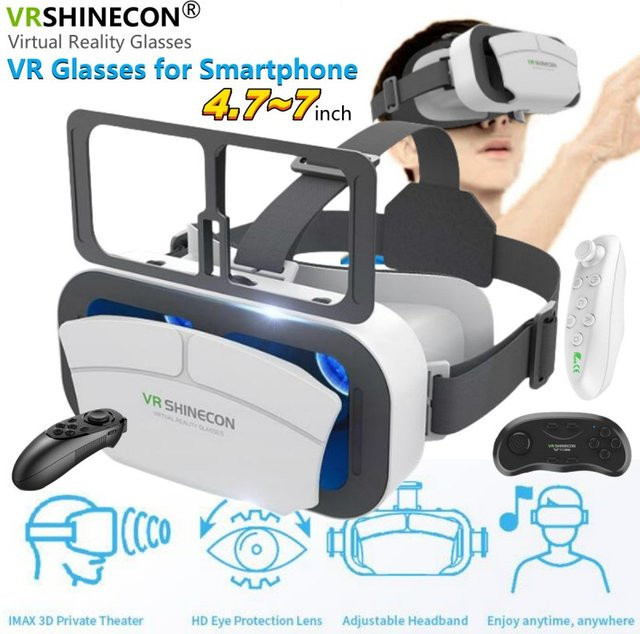 VR SHINECON G12 Virtual-Reality-Brille in Weiß für Smartphones von 4,5 bis 7 Zoll mit HD 3D-Funktion und Joystick-Unterstützung - Bild 1