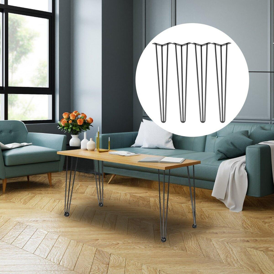 Buying Solutions MB Set aus 4 Haarnadel-Tischbeinen aus Kohlenstoffstahl in Schwarz, Höhe: 40,6 cm - Bild 3