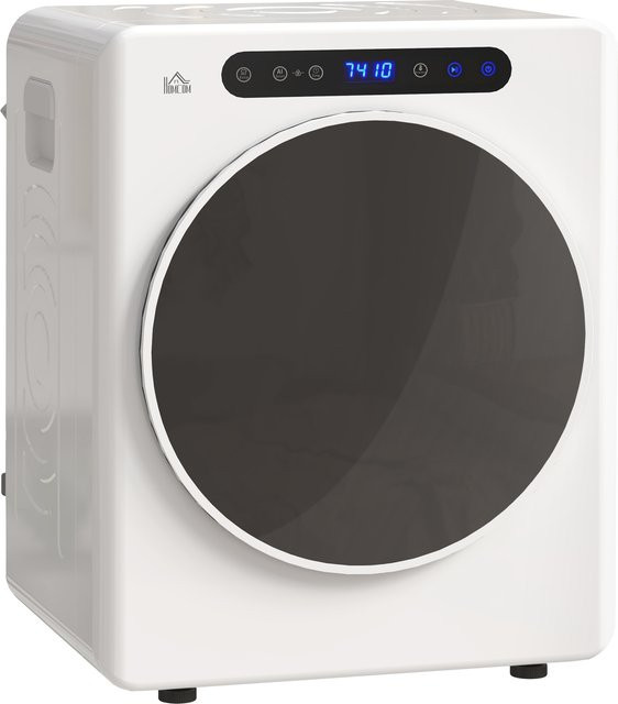 HOMCOM Mini Ablufttrockner Weiß, 4 kg Wäschetrockner mit Desinfektion, 6 Programmen, 1000W, Touch-Screen, 3 Temperaturen und Timer, Freistehend - Bild 1