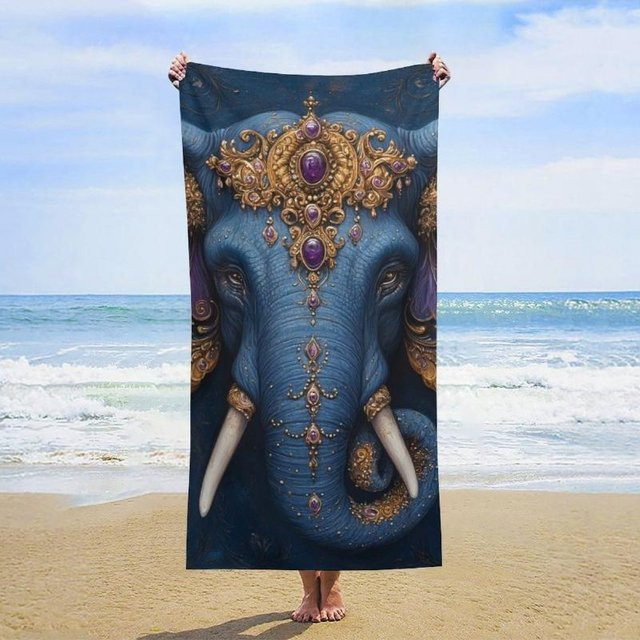 Shanika Chen Strandtuch mit indischem Elefanten-Kunstdesign aus schnelltrocknender Mikrofaser, Breite: 30 cm, Höhe: 60 cm - Bild 1