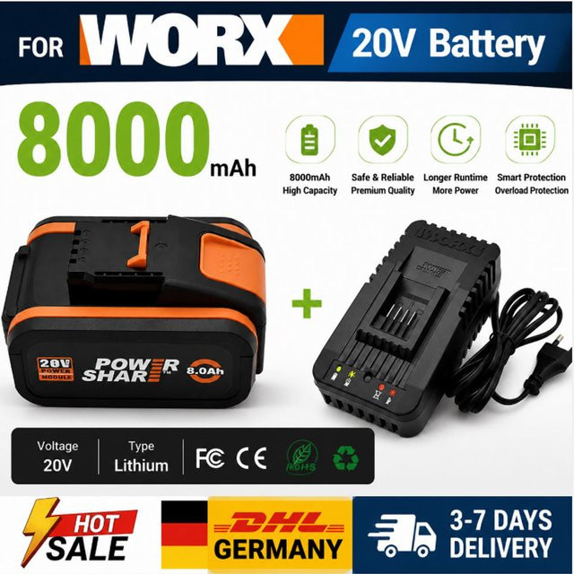 Worx 20V Lithium-Ionen-Akku wiederaufladbar für Elektro- und Gartenwerkzeuge WA3553 WA3551 WA3553.1 WA3570 - Bild 1