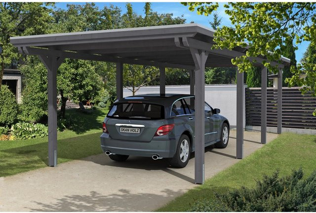 Skan Holz Carport Emsland farbbehandelt Schiefergrau B/T: 354 x 846 cm, Höhe: 238 cm - Bild 1