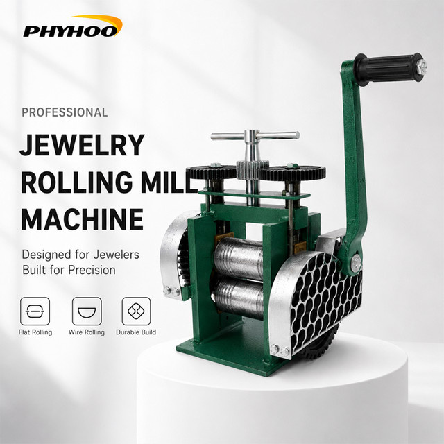 PHYHOO 3-in-1 Schmuckwalzmaschine aus Gusseisen in Grün für Flach-, Quadrat- und Halbrunddraht als manuelle Metallblechformpresse und Bastelwerkzeug - Bild 1