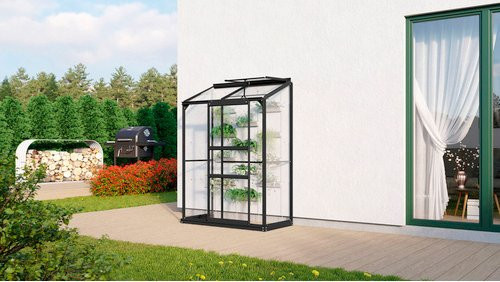 Vitavia Anlehn-Gewächshaus Styx 900 aus Aluminium mit Einscheiben-Sicherheitsglas in Schwarz, B: 13,06 cm, H: 182,3 cm, T: 68,8 cm