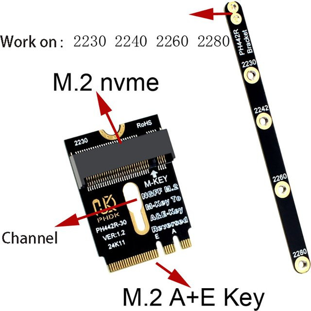 OULLX M.2 NVMe A+E zu M-Key NVMe SSD Erweiterungskarte für PCIe 4.0, WLAN/WWAN/LTE Modulboard Konverter in Schwarz - Bild 1
