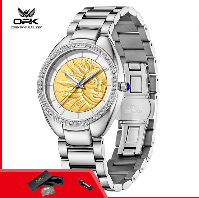 OPK Armbanduhr Edelstahl, Quarz, Silber, Diamantbesetzt, Damen - Bild 1