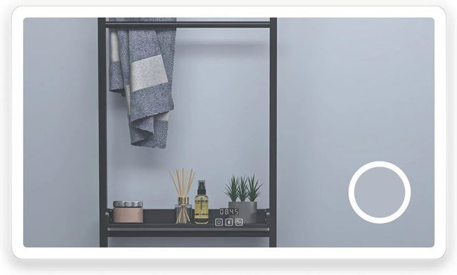 Duschparadies LED Badspiegel mit Bluetooth, Steckdose, Uhr und Lupe, dimmbar, Weiß, B: 120 cm, H: 70 cm - Bild 1