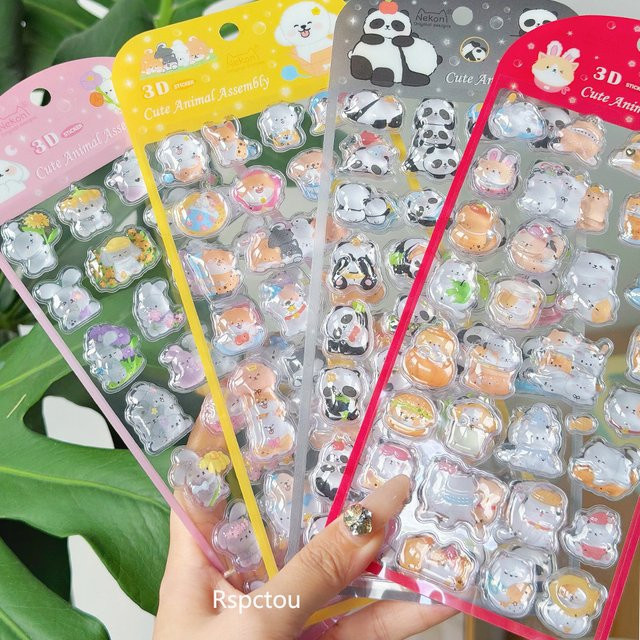 Charile Panda-, Hasen-, Katzen- und Hunde-Cartoon 3D-Relief-Aufkleber, multicolour - Bild 1