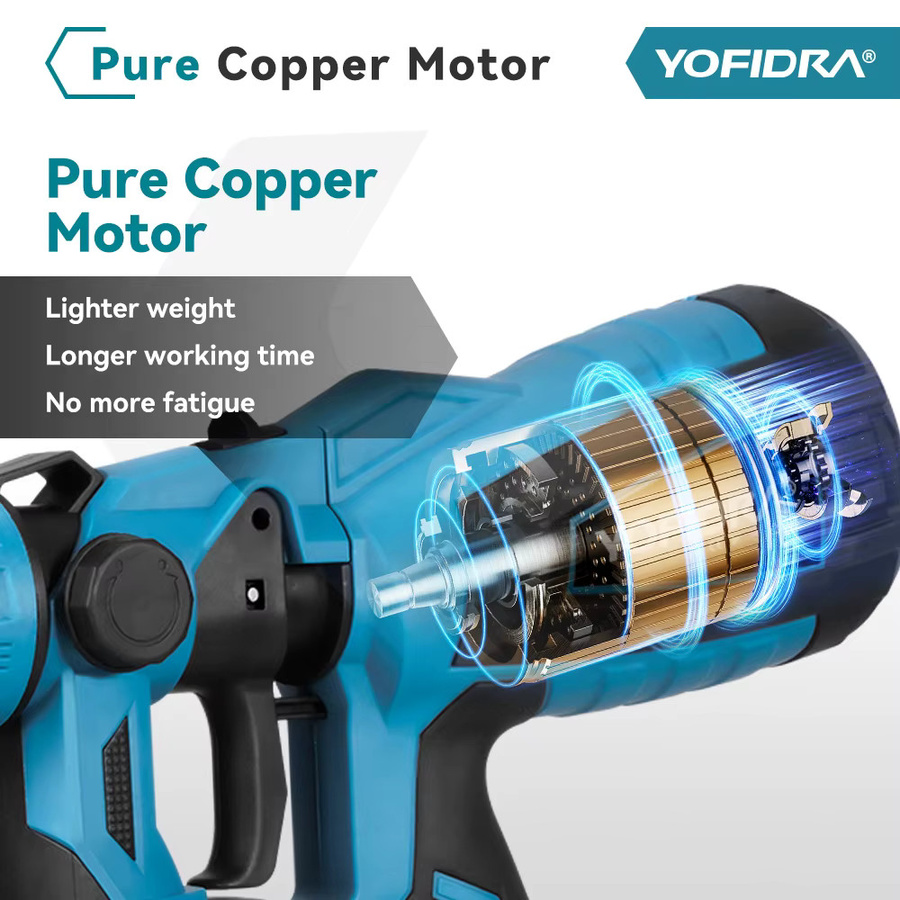 YOFIDRA Elektrische Spritzpistole Blau, Tragbares Schnurloses Farbspritzgerät für Lackierungen mit 1000 ml Fassungsvermögen, Kompatibel mit Makita 18V Akku - Bild 3
