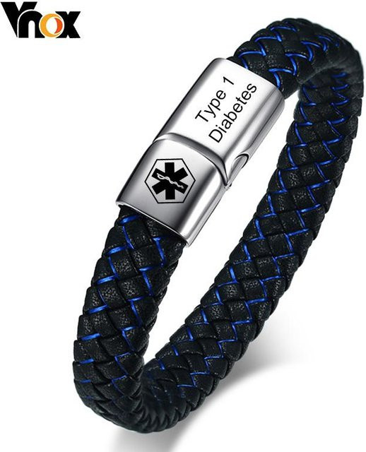 Vnox ID Armband, Leder, Schwarz, Herren, 19,5 cm - Bild 1