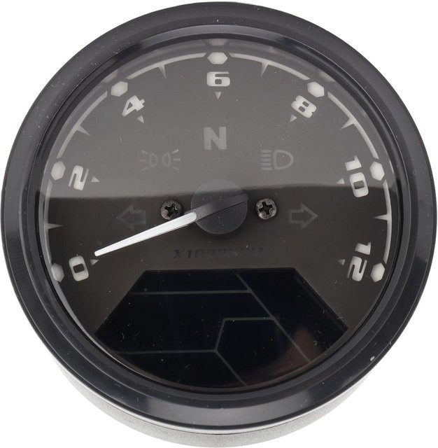 GoolRC Motorrad Tachometer mit LCD Digitalanzeige in Grau und Schwarz, Retro Drehzahlmesser bis 12000 U/min, Kilometerzähler, Tankanzeige und Ölstandsanzeige - Bild 1