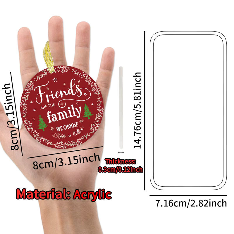 Rotes Freundschafts-Weihnachtsornament aus Kunststoff mit Schriftzug Freunde sind die Familie die wir wählen als Hängedekoration für den Weihnachtsbaum oder das Fenster - Bild 2
