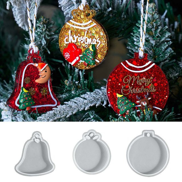 UDOCOOL Silikonform für runde Weihnachtsanhänger zum Selbermachen mit Motiven wie Krone und Glocke für Gips oder Harz in Mehrfarbig - Bild 1