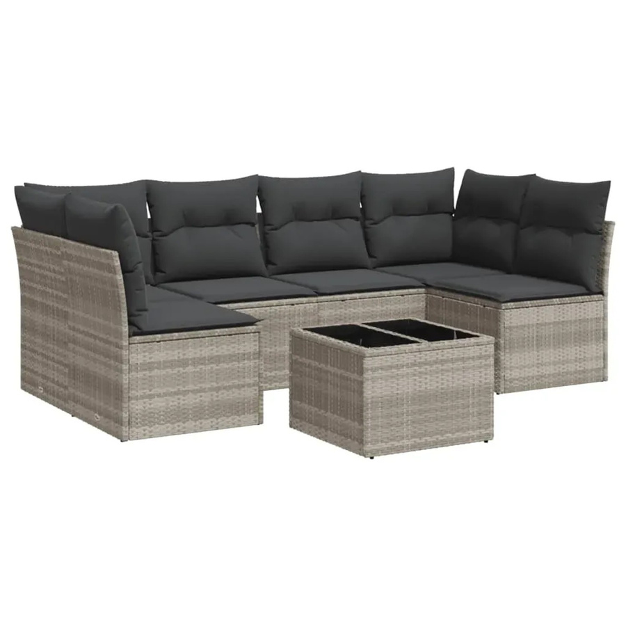 vidaXL 7-tlg Garten-Sofagarnitur aus Polyrattan in Hellgrau mit Kissen und Couchtisch - Bild 2