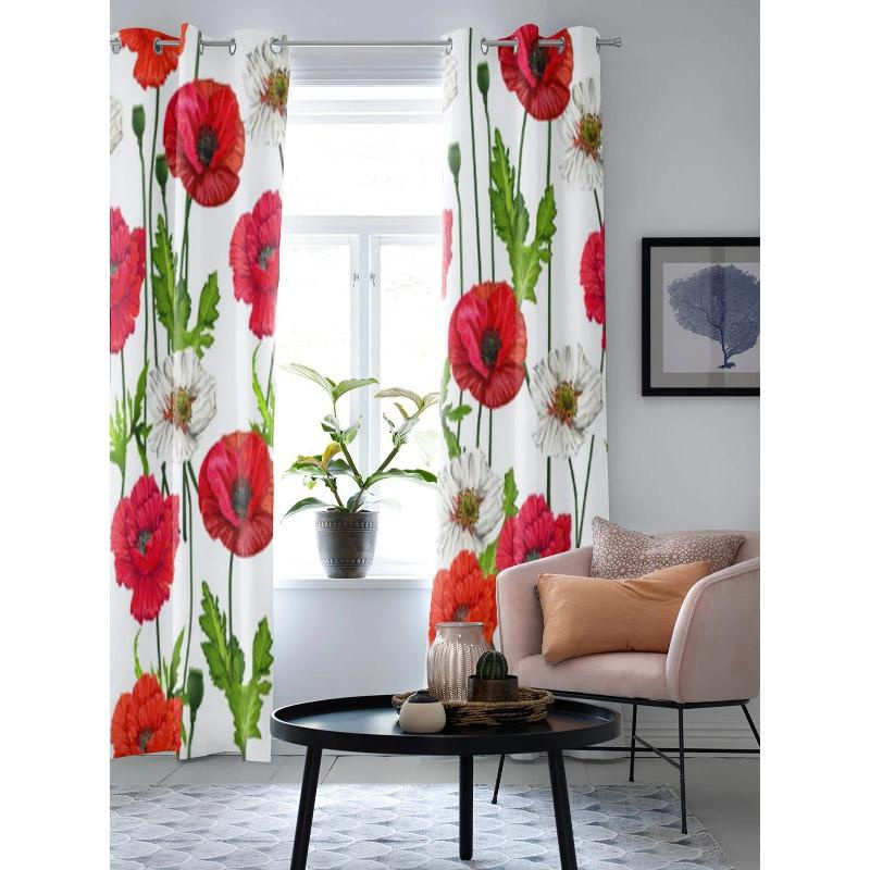 Binchi Outdoor Equipment Fenstervorhang mit Mohnblumen-Design in Grau, Breite: 135 cm, Höhe: 60 cm - Bild 3