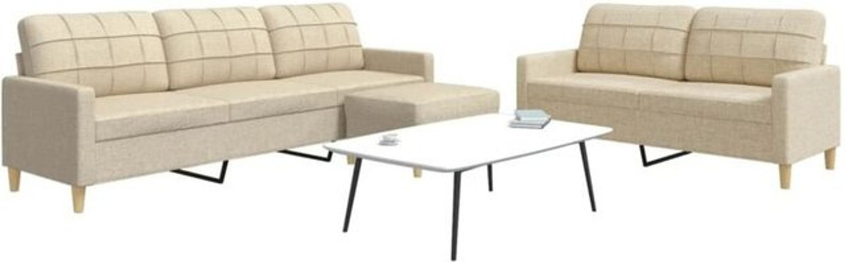3-tlg. Sofagarnitur mit Fußhocker von vidaxl in Beige aus Stoff und Metall im modernen Design - Bild 1