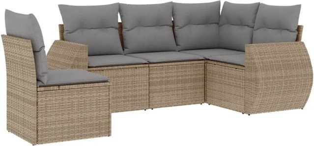vidaXL 5-tlg Garten-Sofagarnitur aus Poly-Rattan mit Kissen in Beige - Bild 1