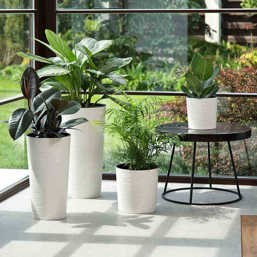 Siena Garden Pflanzgefäß Locon Groove Weiß Ø 30 cm, Höhe: 57 cm - Bild 2