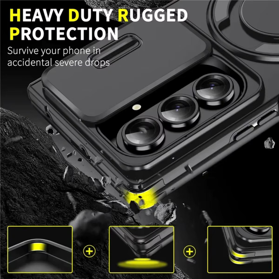 Robuste Panzer-Handyhülle für Samsung Galaxy Z Fold 7 FE mit Magnetringhalter und Standfunktion in Schwarz oder Pink - Bild 2