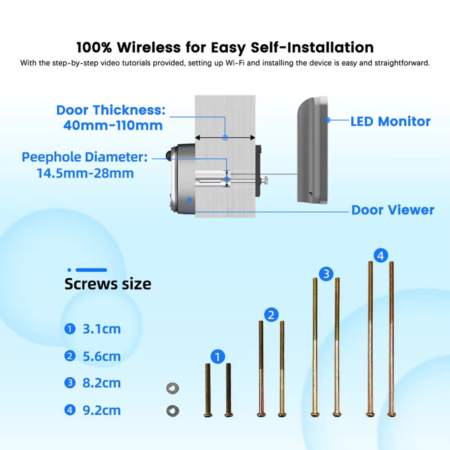 Tuya SmartLife Mini WLAN Digitaler Türspion mit 3MP Kamera, Nachtsicht und PIR-Bewegungserkennung in Schwarz - Bild 4