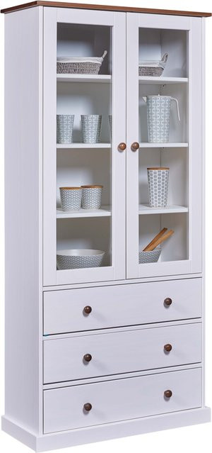 INTER LINK Vitrinenschrank Westerland im Landhausstil aus massivem Kiefernholz, Weiß/Braun, H: 190,0 cm, B: 50,55 cm, T: 38,4 cm - Bild 1