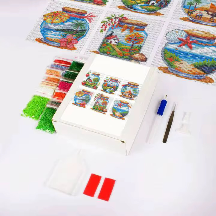 HUACAN 6-teiliges Mini-Diamant-Mosaik-Set Landschaft Meer in Multicolor, runde Wanddekoration zum Basteln - Bild 2