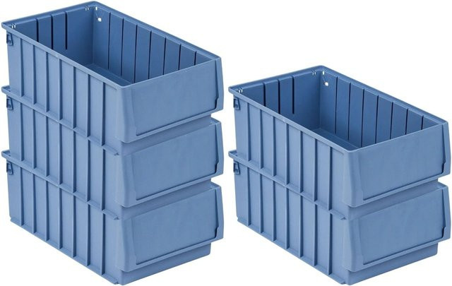 PROREGAL SparSet 5 x Sichtlagerkasten Regalkasten 400 BH mit Etikett und Schutzhaube, Blau, H: 14 cm, B: 23,4 cm, T: 40 cm - Bild 1