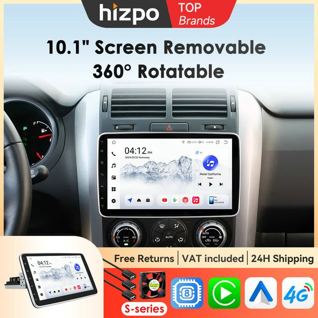 Hizpo 1DIN Autoradio mit Touchscreen, Carplay, Android Auto, GPS, Bluetooth und WIFI in Schwarz - Bild 1