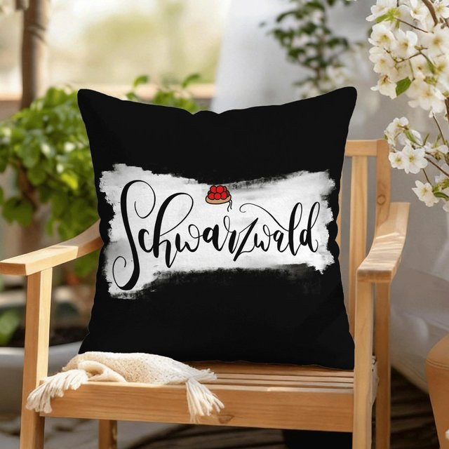 Kissenbezug mit Schwarzwald Motiv und deutscher Typografie in Schwarz, B/H: 55 x 55 cm - Bild 1