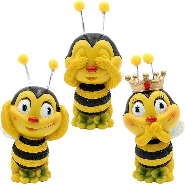 3er Set Dekofiguren Bienen von Dekohelden24 in Gelb-Schwarz, gestreift, B/T/H: 5 x 6 x 12 cm - Bild 1