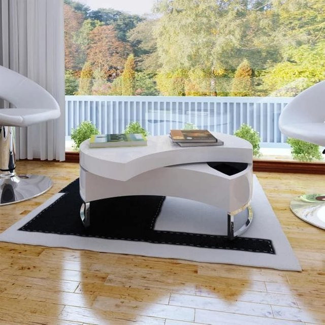 Maison Exclusive Verstellbarer Couchtisch in Weiß Hochglanz mit Lift-Mechanismus und drehbarer Platte - Bild 1
