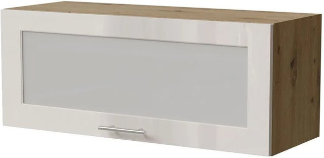 Feldmann-Wohnen Klapphängeschrank Brerra W4BS/90 WKF in Eiche Artisan und RAL 9001 Creme Hochglanz mit Glastüren und Soft-Close-Funktion, B/T/H: 90 x 32,5 x 36 cm - Bild 1