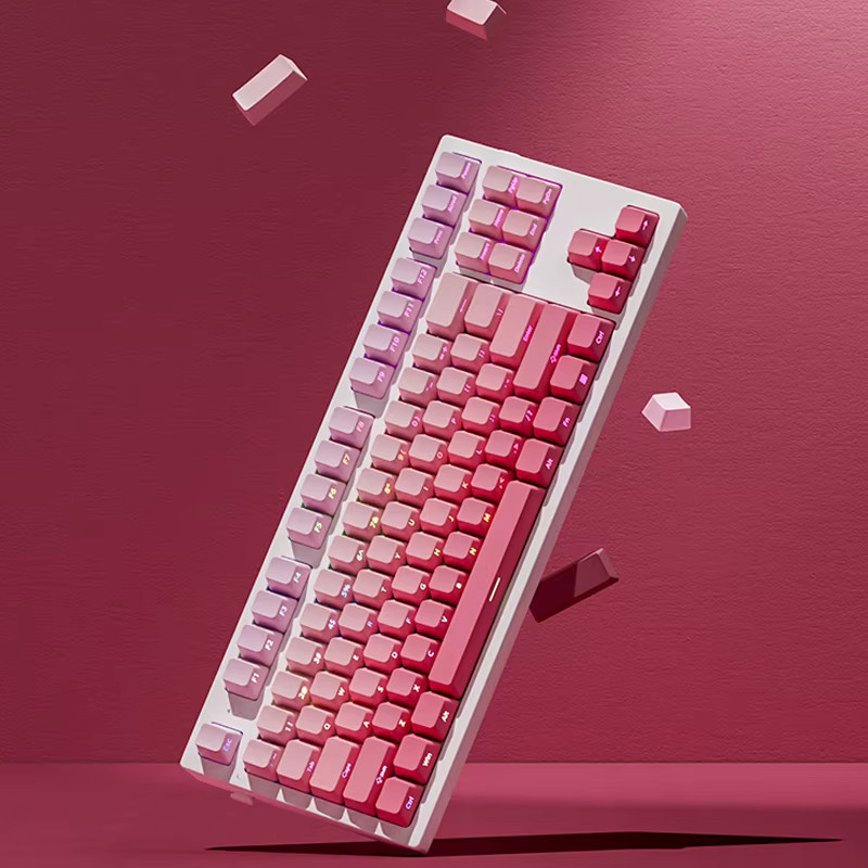 Rosa RGB-Hintergrundbeleuchtete PBT-Tastenkappen im Cherry-Profil mit Farbverlauf, 135 Double-Shot-Tastenkappen für Cherry MX Switches und Gamer-Tastaturen - Bild 2