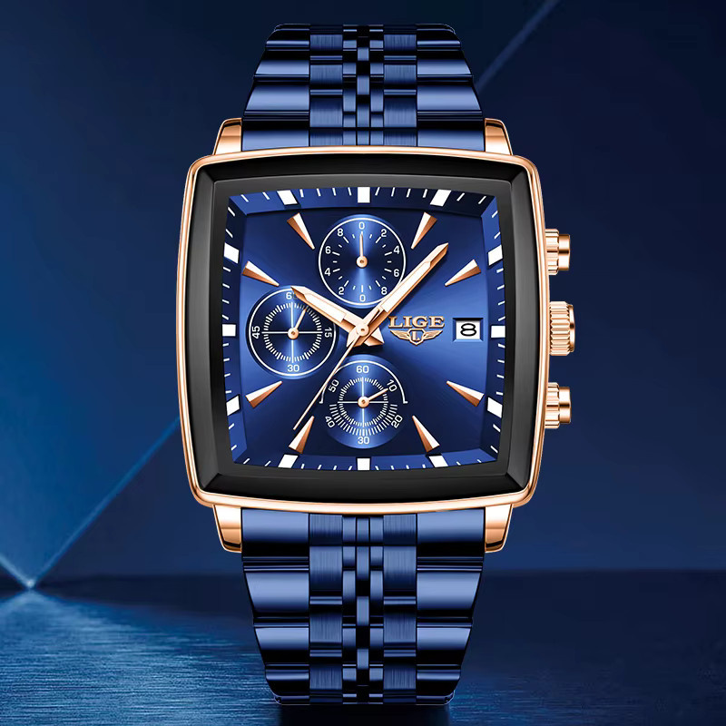 LIGE Armbanduhr Quarz, Edelstahl, Schwarz, Herren - Bild 2