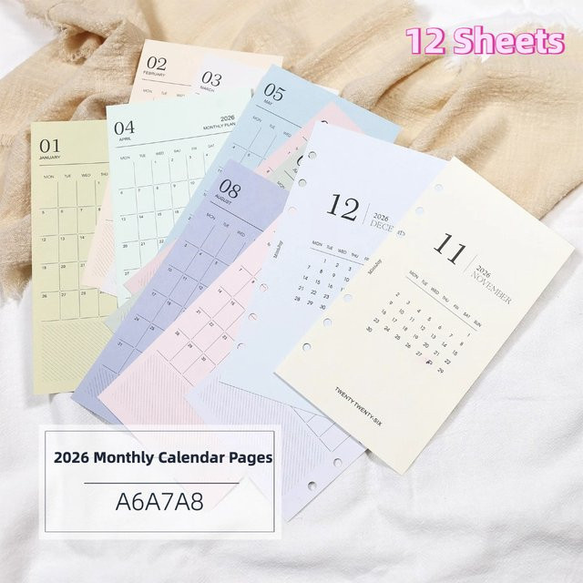 12 Monatskalender Einlageblätter für 2026 als Planer und Gewohnheits-Tracker in A6 Format - Bild 1