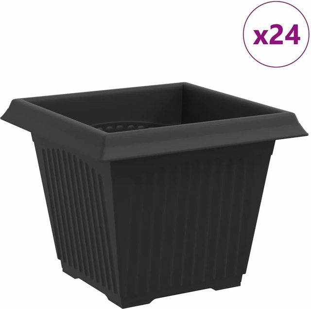 vidaXL Set aus 24 quadratischen Blumentöpfen aus Kunststoff in Schwarz für Garten und Terrasse, B/T/H: 33 x 33 x 26 cm - Bild 1
