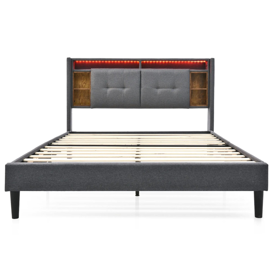 okwish Polsterbett Grau mit USB-Anschluss, LED-Beleuchtung und Stauraum, B/T/H: 160 x 200 x 107 cm - Bild 2